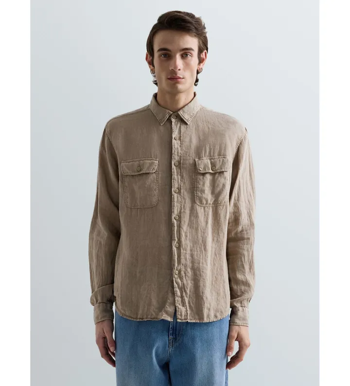 Replay para hombre. M4147.000.81388B Camisa de lino Regular Fit beige (L), Casual, Manga larga