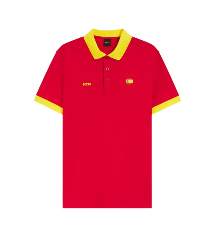 BOSS para hombre. 50559263 Polo Paddy con detalles de bandera rojo (L), Casual, Algodón, Manga corta