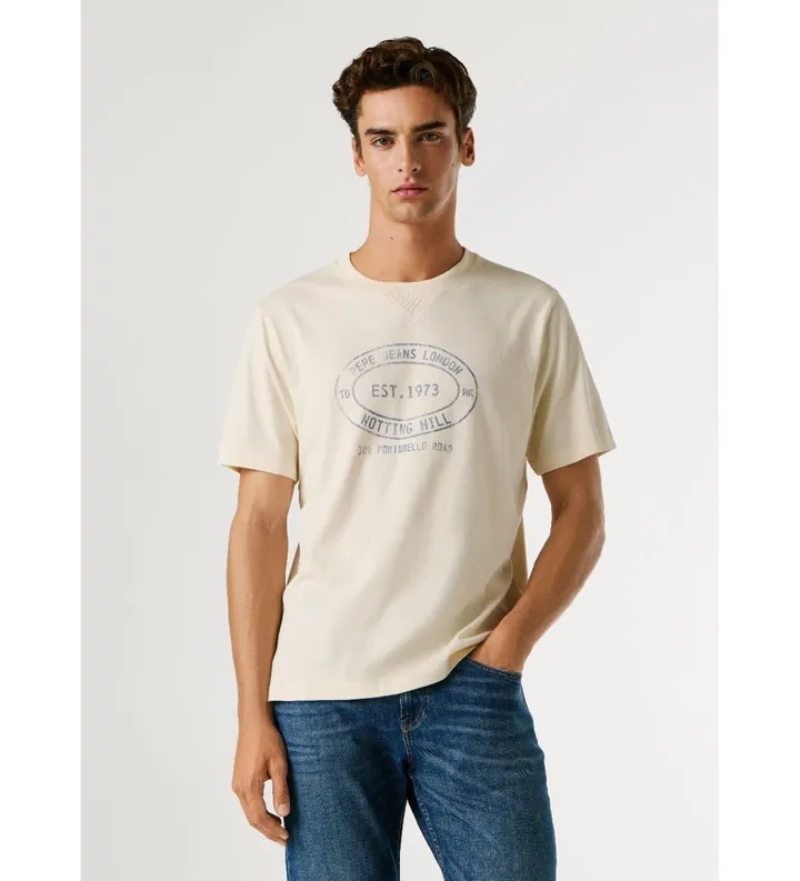 Pepe Jeans para hombre. PM5010314 Camiseta Gon blanco roto (L), Casual, Algodón, Manga corta