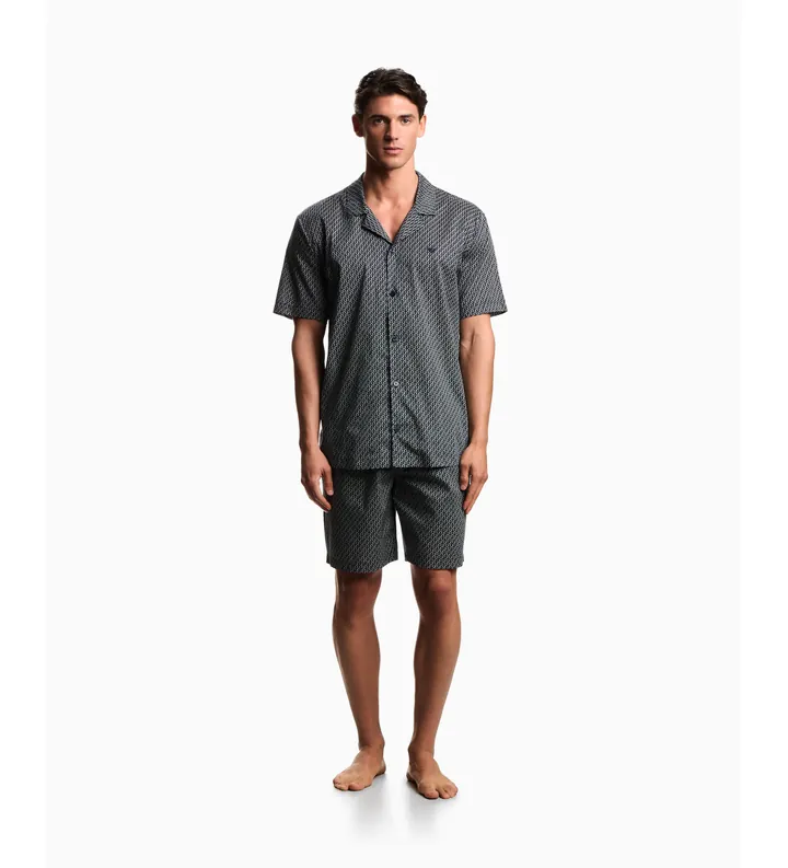 Emporio Armani para hombre. EM001372_AF19318 Pijama con bermudas de muselina estampada marino (L), Homewear, Algodón, Manga corta