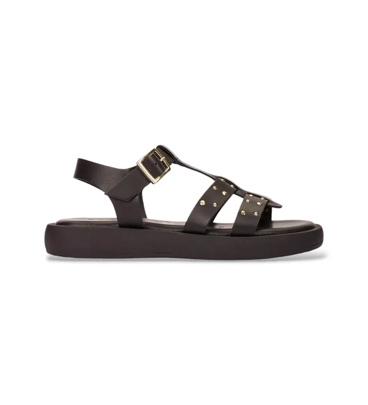 Wonders para mujer. AB-1567 Sandalias de piel Mousse negro (37), Plano, Hebilla, Casual
