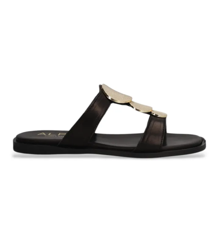 Alpe para mujer. 559317 Sandalias de piel Sheila 17 negro (36), Plano, Ninguno, Casual