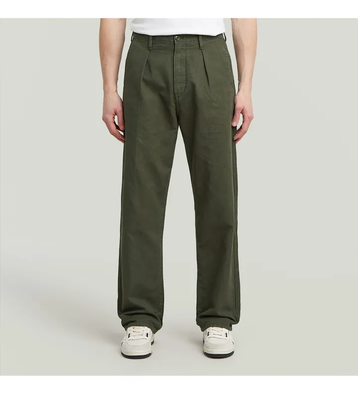 G-Star para hombre. D26126-D752-B575 Pantalón Pleated Chino Relaxed verde (34/36), Casual, Algodón