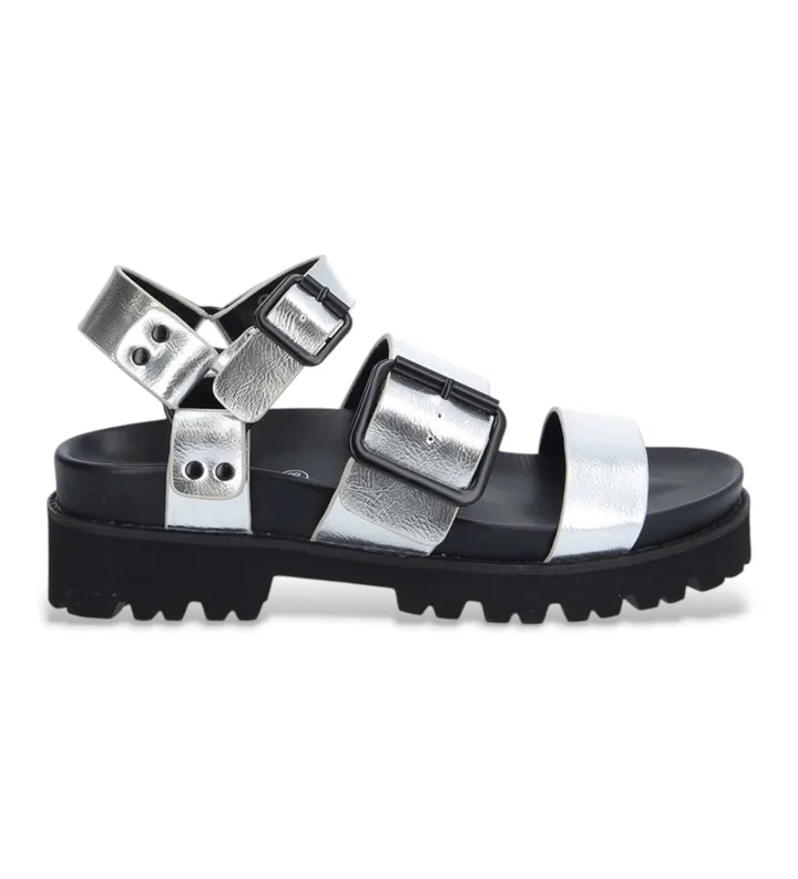 NO NAME para mujer. KNLCMET Sandalias Diseño plateado (36), Plata, Plano, Hebilla, Casual