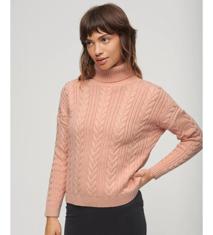 Superdry para mujer. W6110393A Jersey de ochos con cuello vuelto y hombros caídos rosa (XS), Casual, Algodón