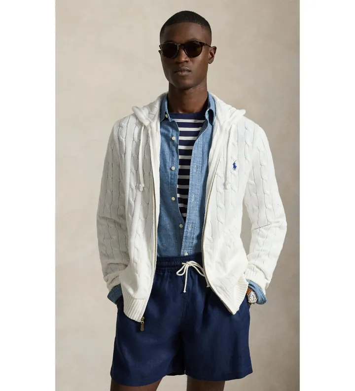 Polo Ralph Lauren para hombre. 710B18057004 Jersey de algodón en punto de ochos (L), Blanco, Casual