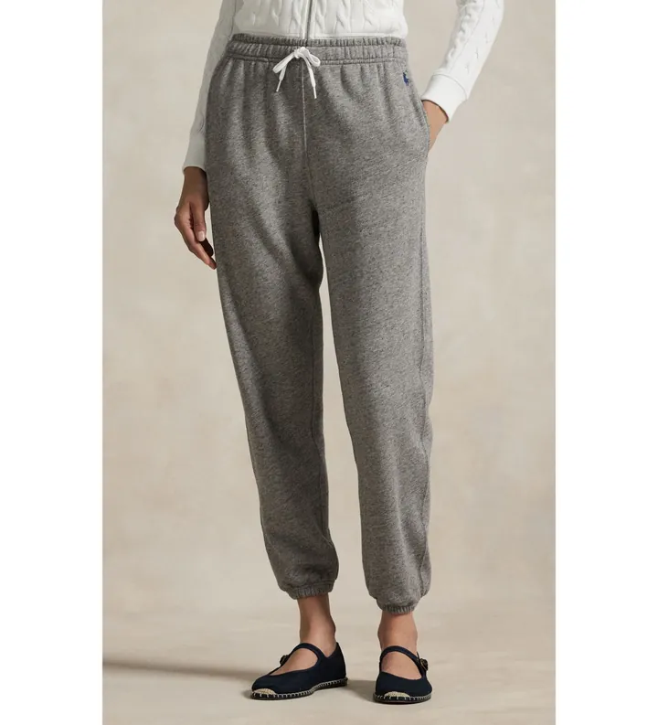 Polo Ralph Lauren para mujer. 211971694001 Pantalón de chándal de felpa con cordón gris (L), Casual, Deportivo, Algodón