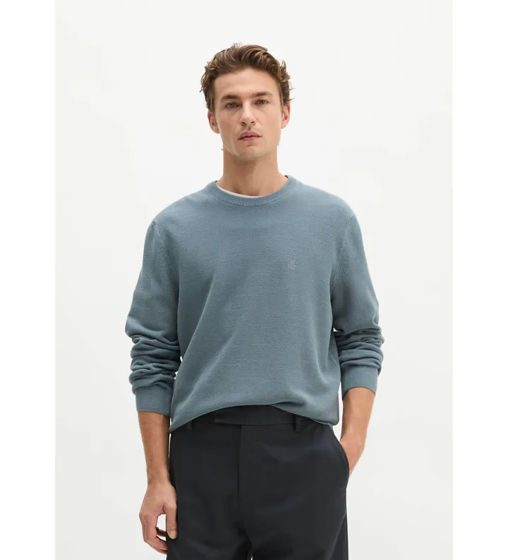 Marc O'Polo para hombre. 5000009413 Jersey regular de piqué de algodón ecológico azul (L), Casual, Manga larga
