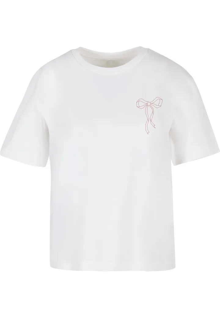Miss Tee Camiseta 'Bow Oneliner' rojo sangre / blanco