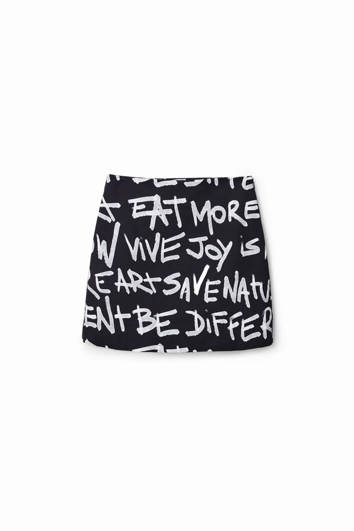 Desigual, Minifalda slim texto, Algodon, Negro, S