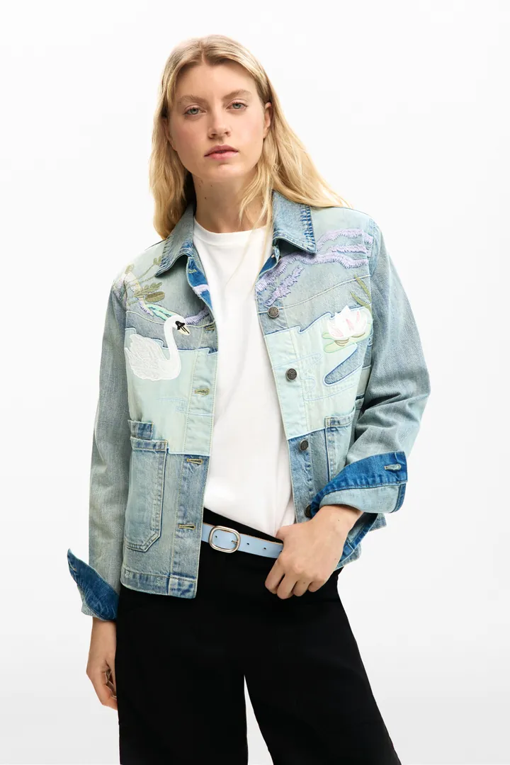 Desigual, Cazadora denim patch, Mujer, Algodon, Azul, S