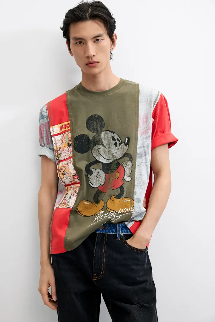 Desigual, Camiseta collage Mickey™, Hombre, Algodon, Verde, L