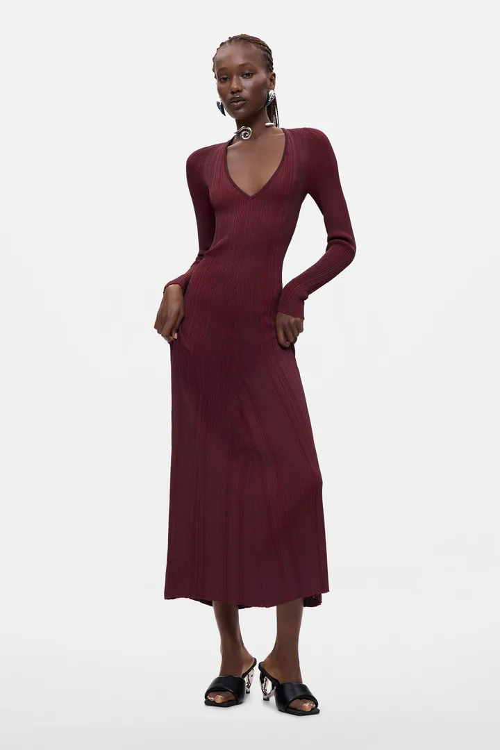 Desigual, Vestido Punto Manga Larga, Mujer, Rojo, L