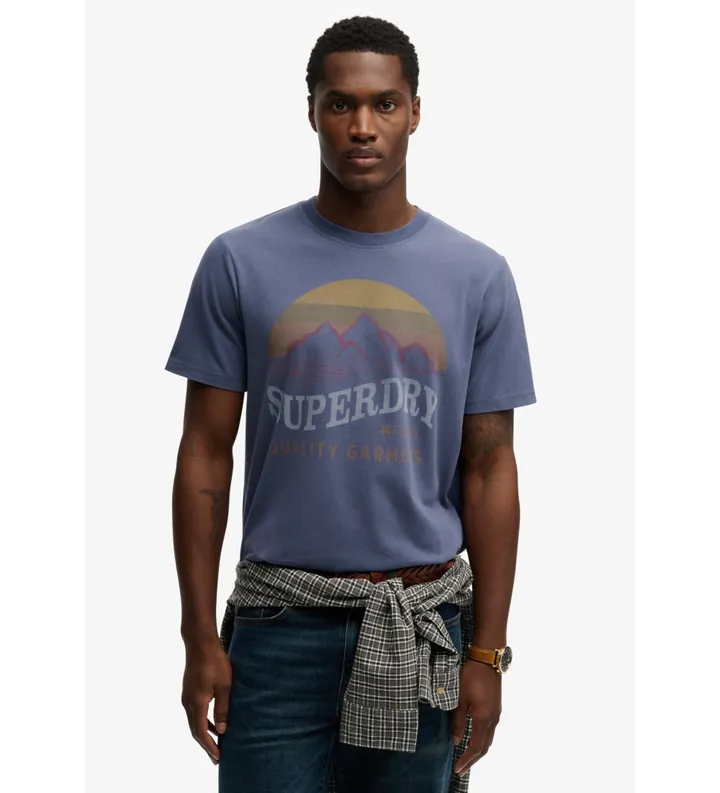 Superdry para hombre. M1012358A Camiseta Outdoors Mountain marino (L), Casual, Algodón, Manga corta