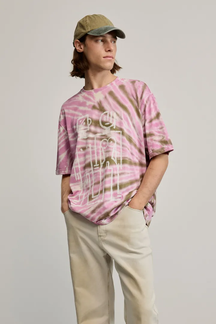 Desigual, Camiseta tie dye, Hombre, Algodon, Naranja, L