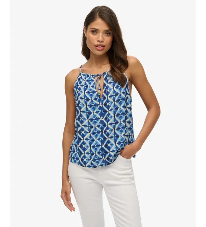 Superdry para mujer. W6012102A Top de tirantes Beach azul (L), Casual, Viscosa, Sin mangas / Tirantes