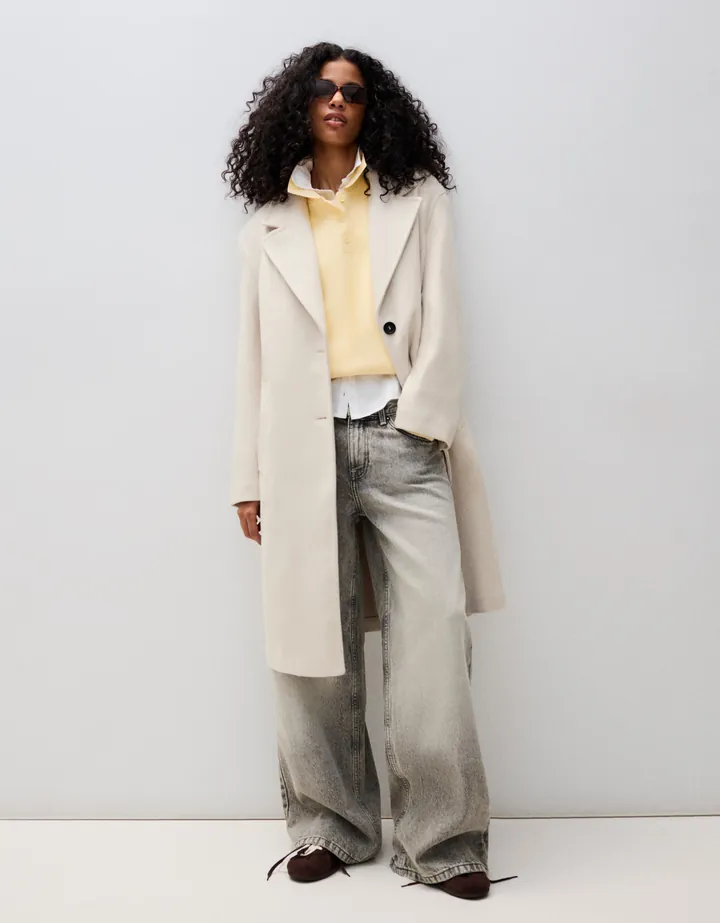 Bershka Abrigo Largo Soft Touch Mujer L Arena