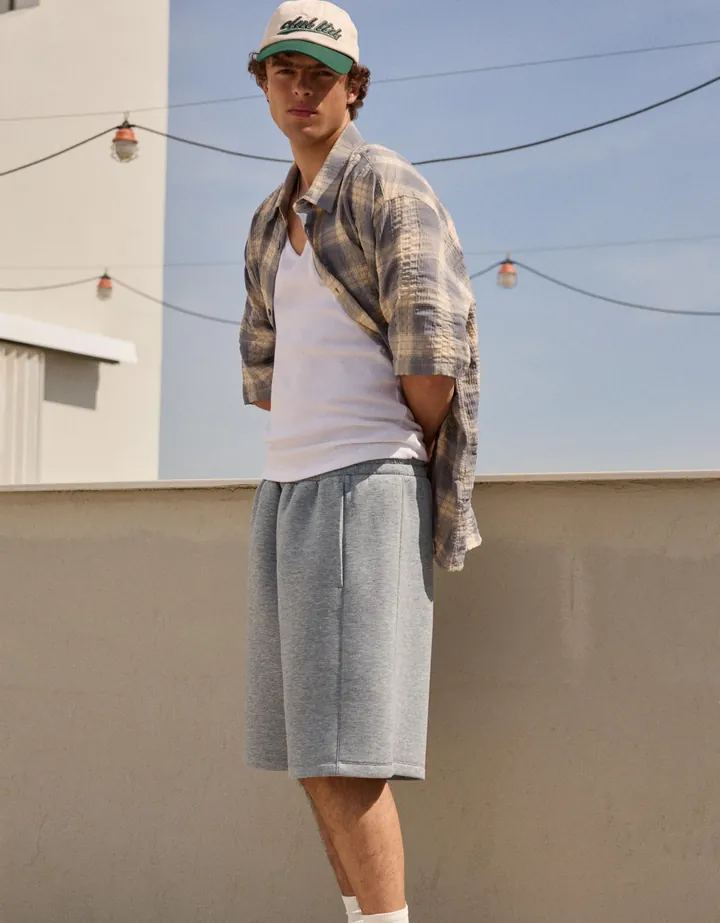 Bershka Bermuda Efecto Neopreno Oversize Hombre L Gris