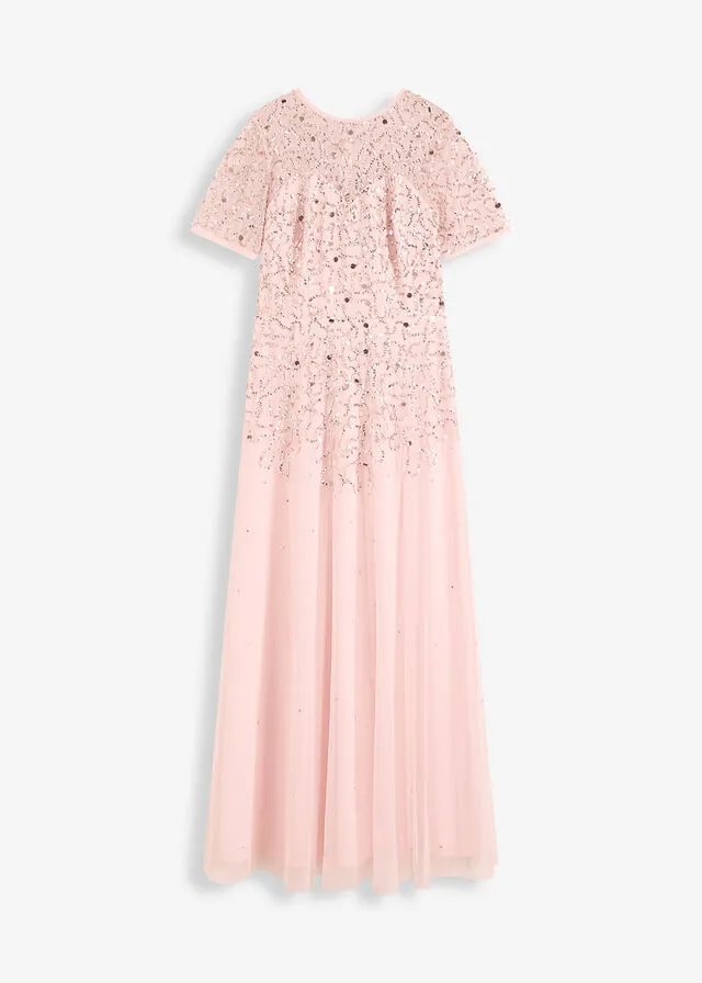 Vestido largo de tul delicado con bordado de lentejuelas