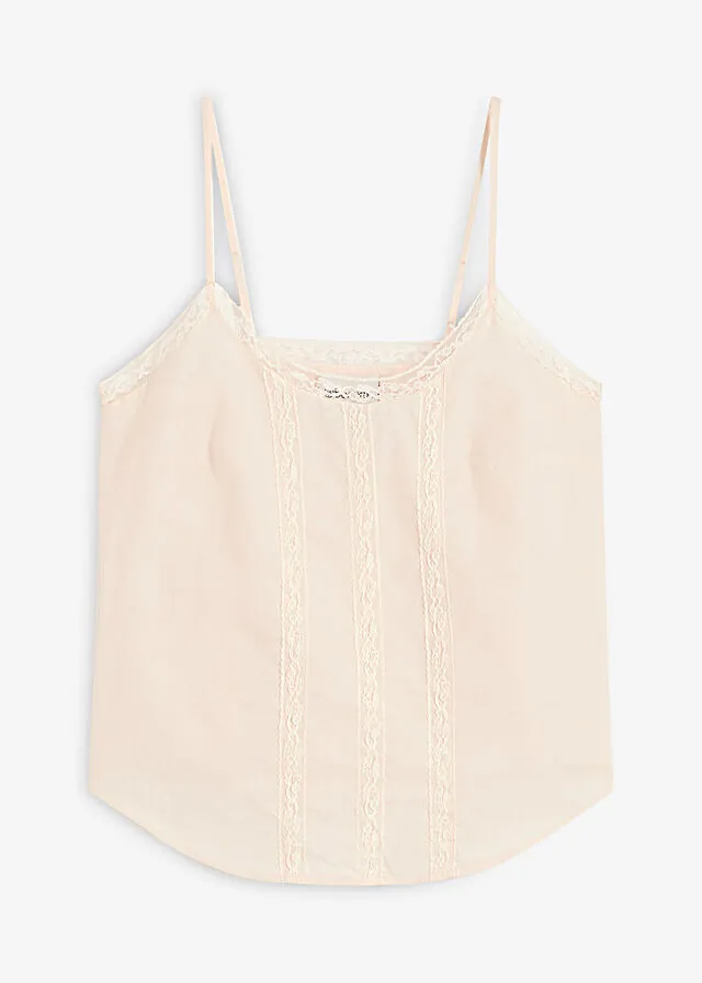 Blusa sin mangas de algodón puro con bordado calado