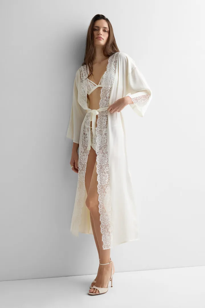 Intimissimi Bata Larga de Seda Ethereal Embrace Mujer Marfil Tamaño M/L
