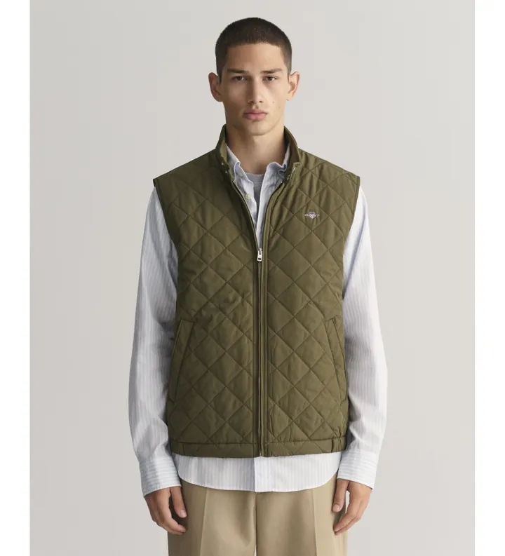 Gant para hombre. 7006341 Chaleco Windcheater acolchado verde (M), Casual, Clásico, Poliéster, Sin mangas / Tirantes
