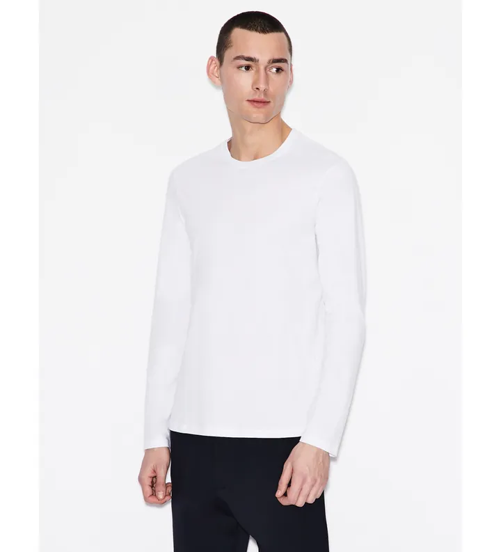 A|X Armani Exchange para hombre. 8NZM77ZJA5Z1100 Camiseta Maglia blanco (L), Casual, Algodón, Manga larga