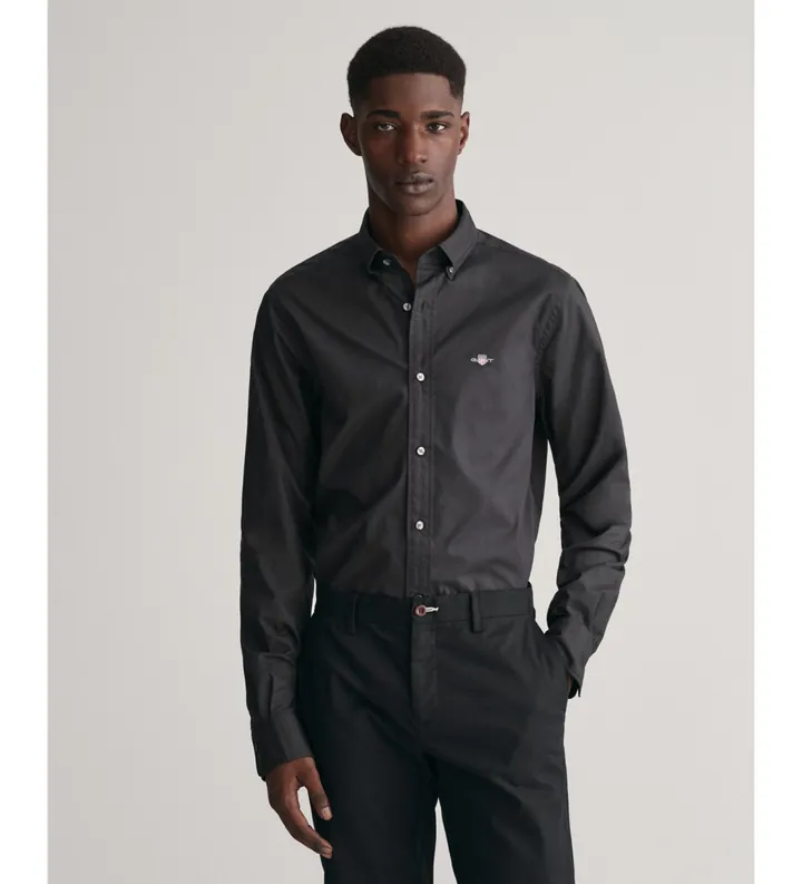 Gant para hombre. 3000102 Camisa de popelina clásica Slim Fit negro (3XL), Casual, Fiesta, Algodón, Clásico, Manga larga, Sostenible