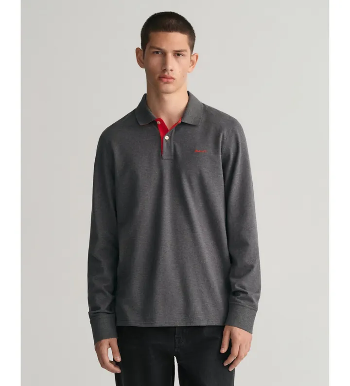 Gant para hombre. 2065004 Polo de piqué en contraste gris (M), Casual, Algodón, Manga larga