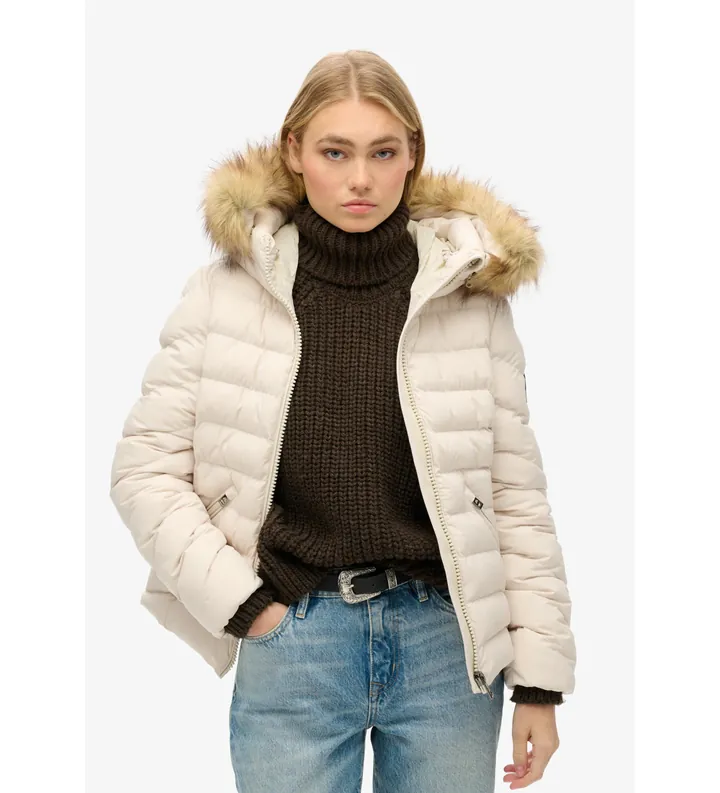 Superdry para mujer. W5011754A Chaqueta Fuji beige (L), Casual, Poliéster Reciclado, Sostenible