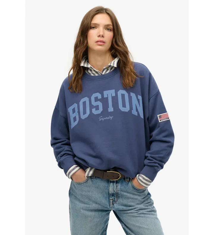 Superdry para mujer. W2012443A Sudadera de cuello redondo y corte holgado Athletic Essentials marino (M), Casual, Algodón