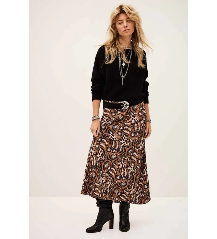 BA&SH para mujer. 1H25ONIN Falda Onintia marrón (34), Casual, Viscosa