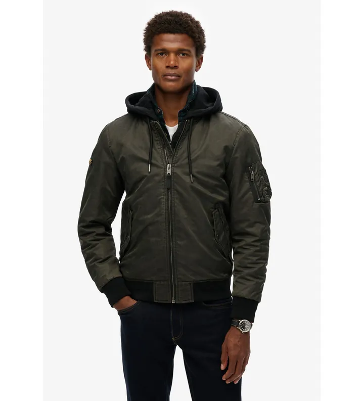 Superdry para hombre. M5012080A Chaqueta militar con capucha MA1 verde (M), Casual, Poliéster