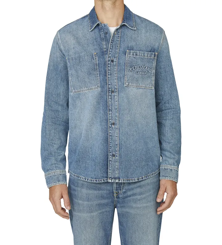 Pepe Jeans para hombre. PM309081 Camisa Weston azul (L), Casual, Algodón, Manga larga