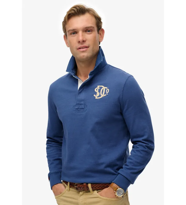 Superdry para hombre. M2014011A Polo Vintage Athletic Rugby azul (L), Casual, Algodón, Manga larga
