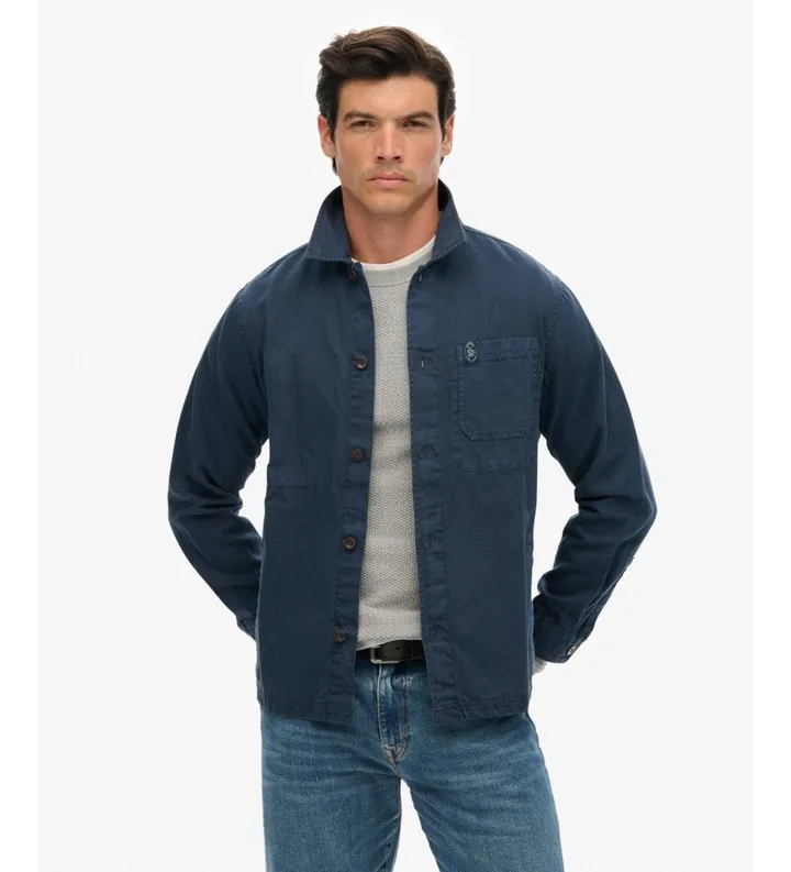 Superdry para hombre. M4011014A Sobrecamisa Merchant Lauren marino (L), Casual, Algodón, Manga larga