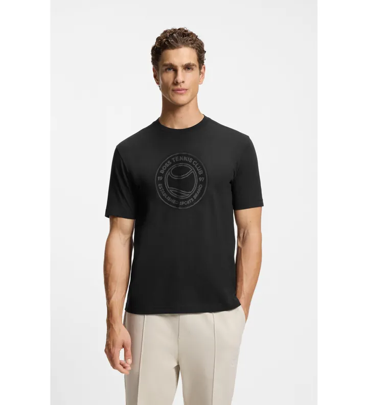 BOSS para hombre. 50553648 Camiseta con ilustración de tenis negro (L), Casual, Algodón, Manga corta