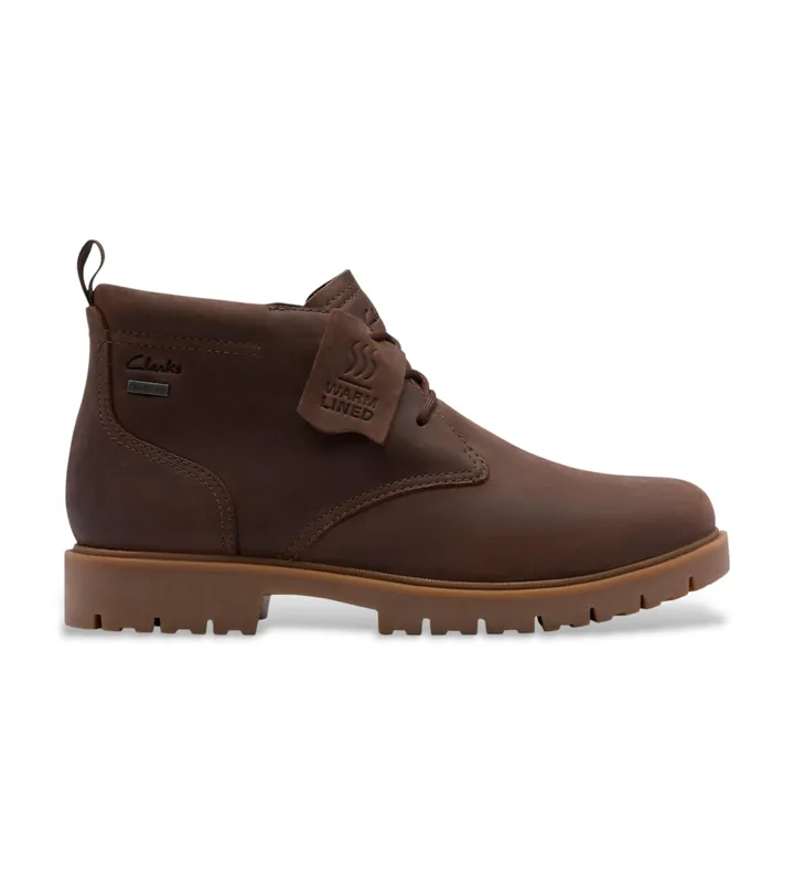 Clarks para hombre. 26183273 Botines de Piel Berhill Mid GTX marrón (44), Plano, 1 a 3cm, Cordones, Casual