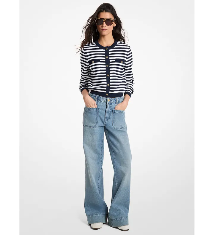 Michael Kors para mujer. MS661G1KVM Cárdigan de punto elástico a rayas marino, blanco (M), Azul, Casual, Viscosa