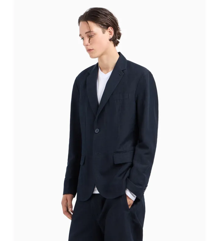 A|X Armani Exchange para hombre. 8NZG15ZNFNZ1583 Americana Sencilla marino (36), Casual, Lino, Clásico