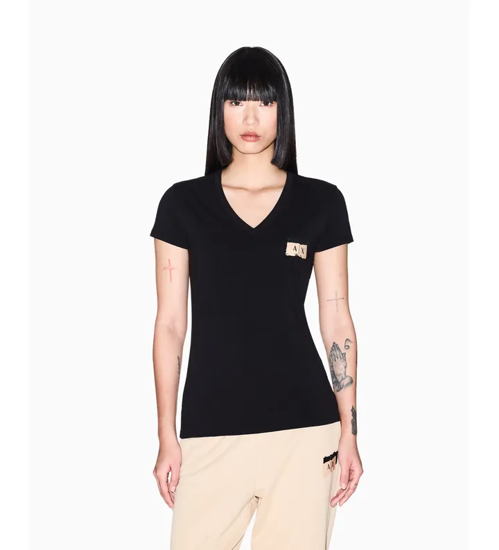 A|X Armani Exchange para mujer. XW001803AF16294UC001 Camiseta Logo negro (S), Casual, Algodón, Manga corta