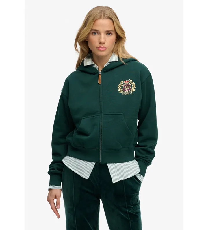 Superdry para mujer. W2012590A Sudadera Country Club Ziphood verde (L), Casual, Algodón