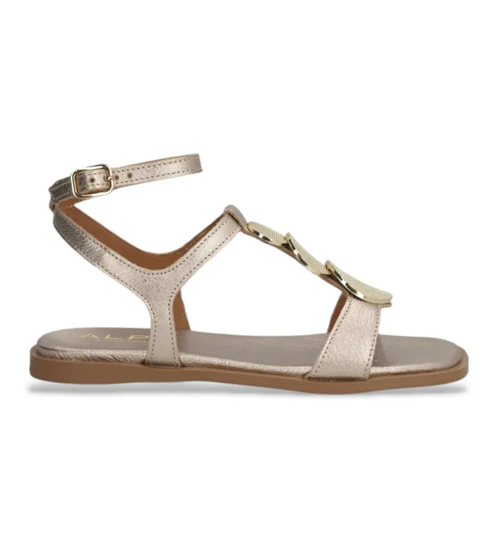 Alpe para mujer. 559241 Sandalias de piel Sheila Galaxy dorado (36), Plano, Hebilla, Casual