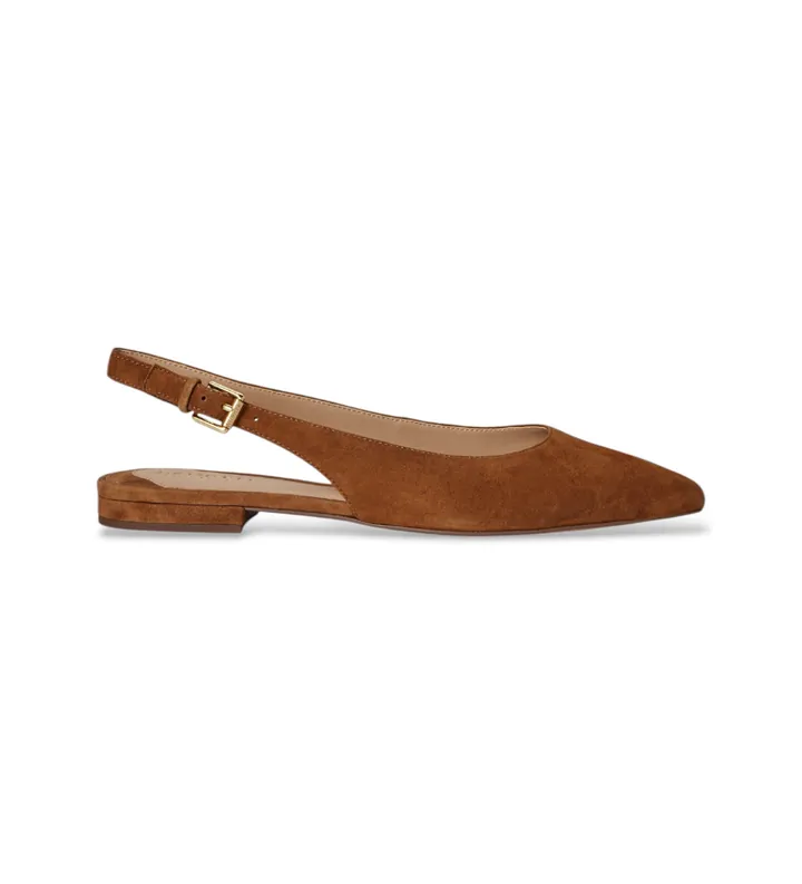 Lauren Ralph Lauren para mujer. 802967746002 Zapato destalonado plano Londyn de ante marrón (36.5), Piel, Hebilla, Casual, Clásico