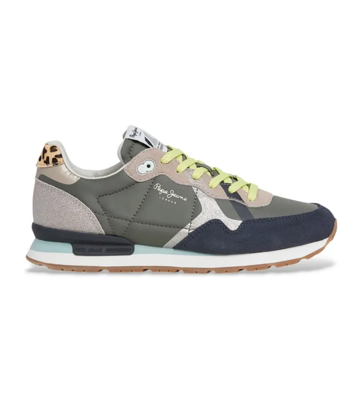 Pepe Jeans para mujer. PLS400005 Zapatillas Brit Glitter verde (37), Plano, Cordones, Casual