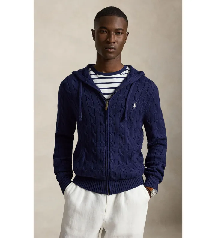 Polo Ralph Lauren para hombre. 710B18057002 Jersey de algodón en punto de ochos marino (L), Casual