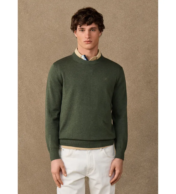 Hackett London para hombre. HM7000116 Jersey Ess Cotton Crew verde oliva (L), Casual, Algodón
