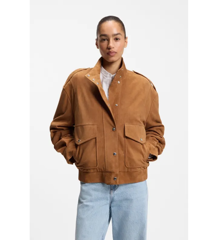 BOSS para mujer. 50562753 Cazadora de piel Sabea marrón (36), Casual, Ante