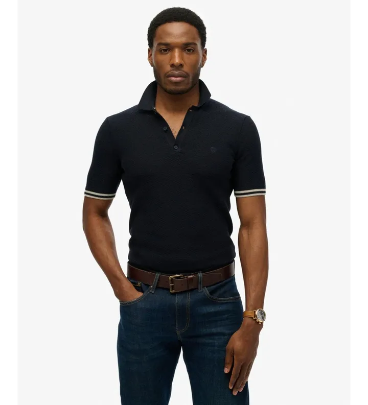 Superdry para hombre. M1110441A Polo Texture marino (L), Casual, Algodón, Manga corta