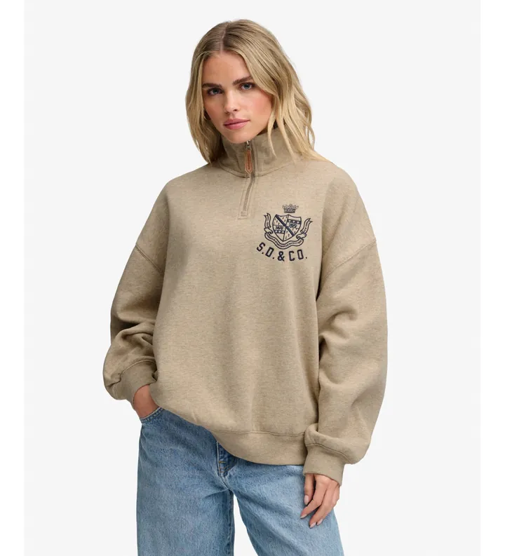 Superdry para mujer. W2012716A Sudadera con media cremallera Country Club beige (L), Casual, Algodón